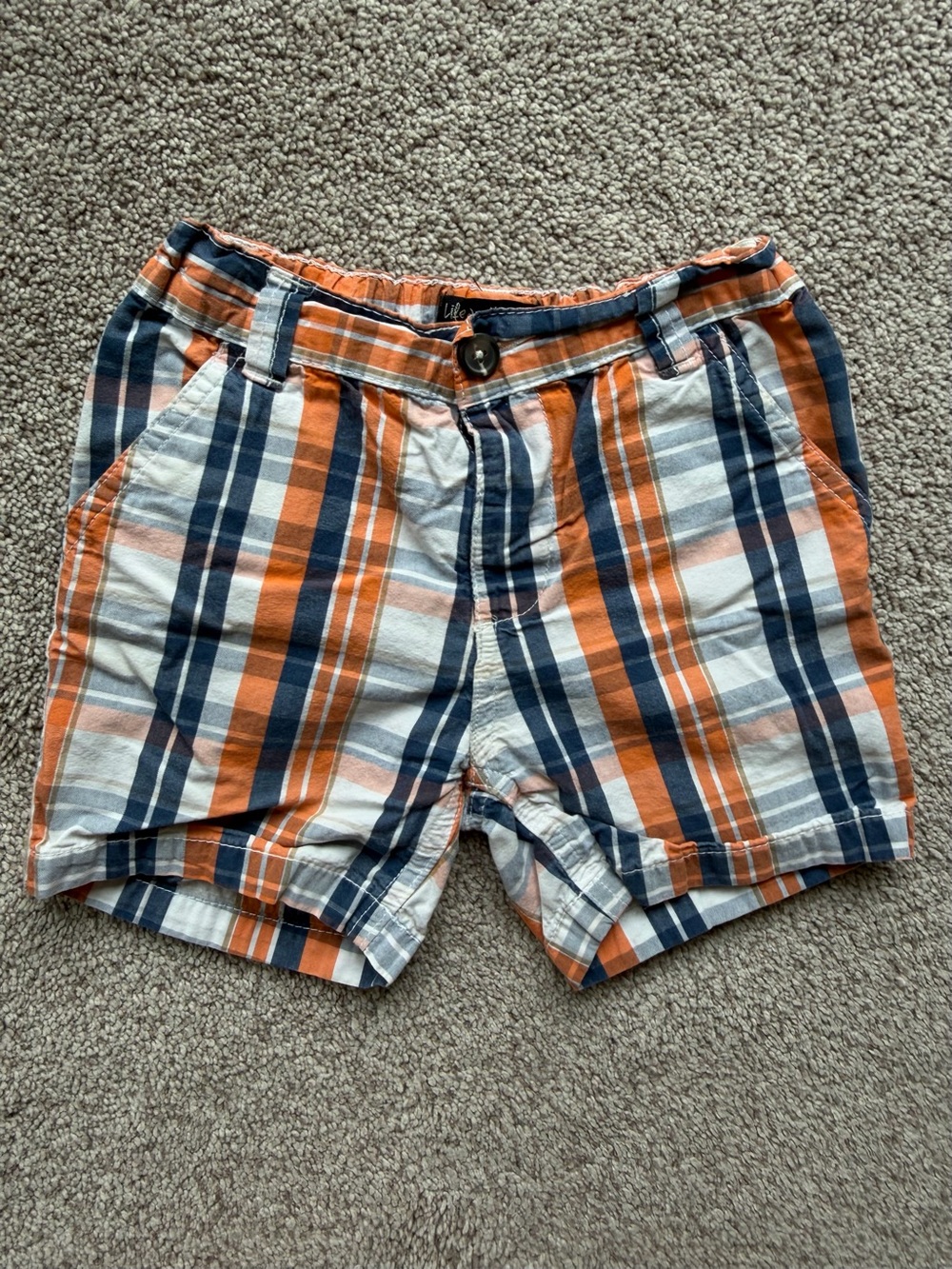 Boys Orange & Navy Plaid Pull-On Shorts